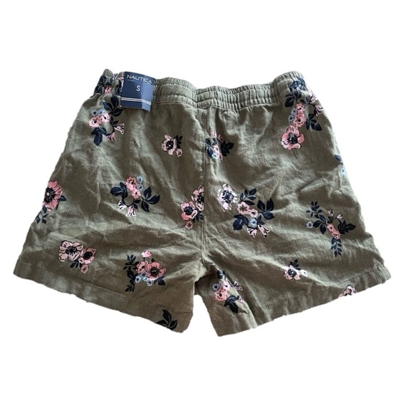 Nwt Nautica Linen Drawstring Shorts in Olive Green and Pink Floral Women’s Small - Picture 3 of 4